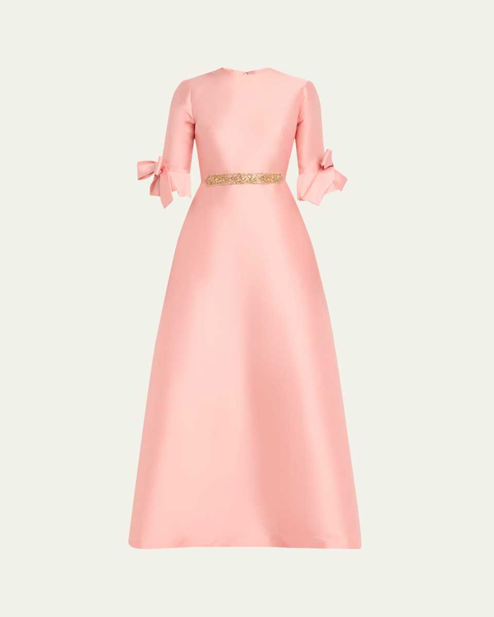 Mikado Pique Kaftan with Tulle Belt